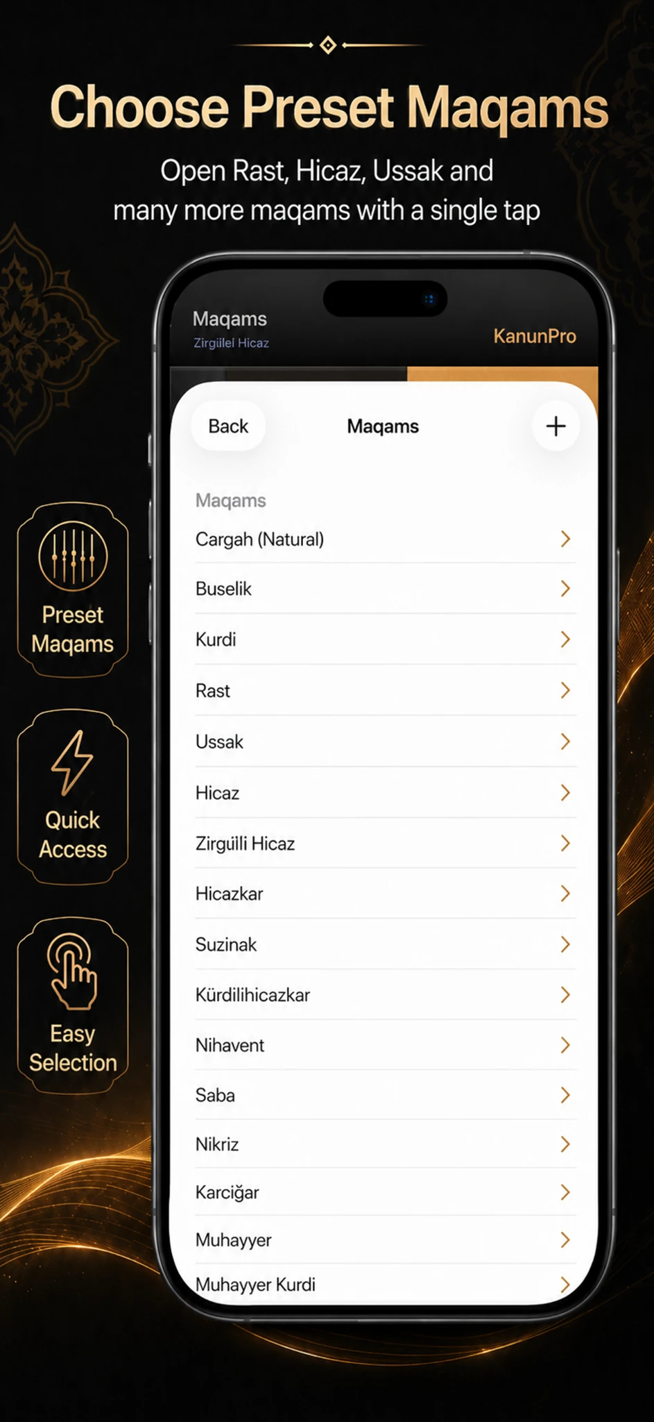 Choose preset maqams in KanunPro