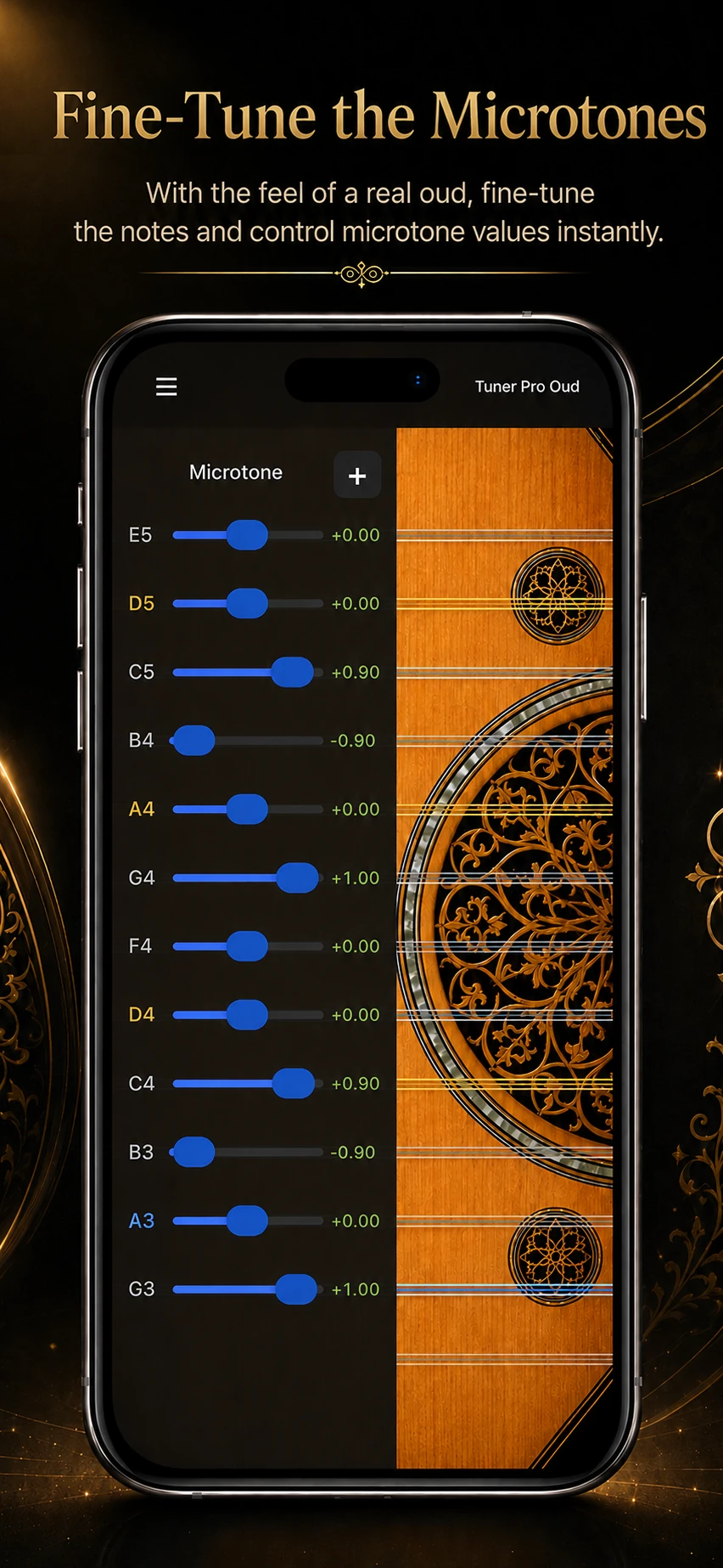 Fine tune microtones in Oud app
